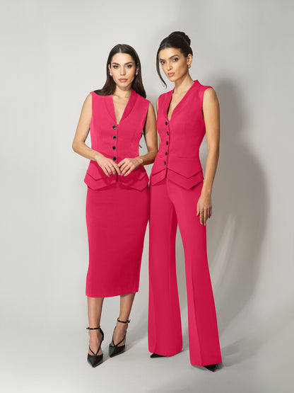 Fitted Waistcoat & Skirt Set - Hot Pink by Tia Dorraine Women's Luxury Fashion Designer Clothing Brand
