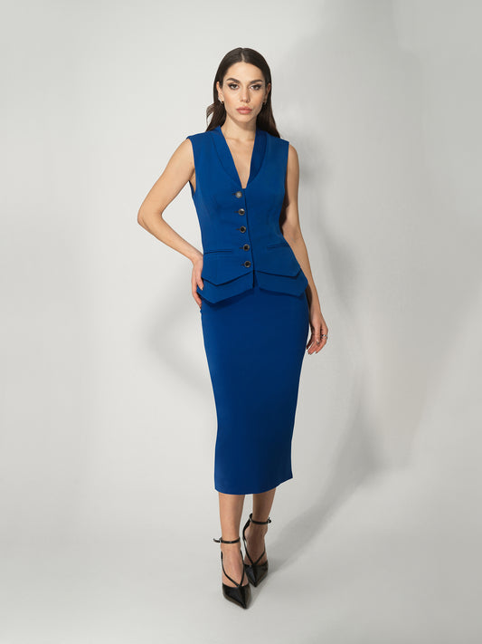 Fitted Waistcoat & Skirt Set - Royal Azure by Tia Dorraine Women's Luxury Fashion Designer Clothing Brand