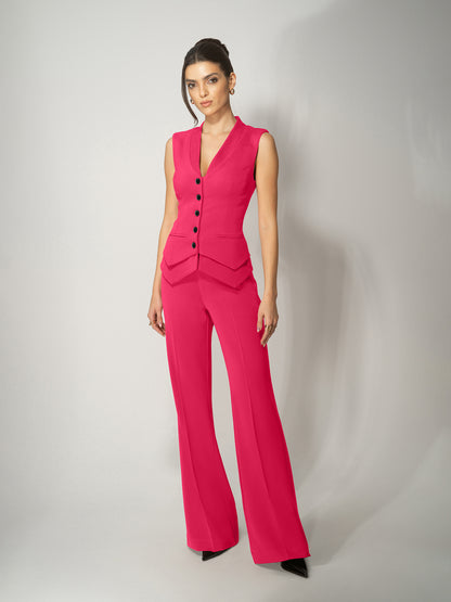 Fitted Waistcoat & Trousers Set - Hot Pink by Tia Dorraine Women's Luxury Fashion Designer Clothing Brand