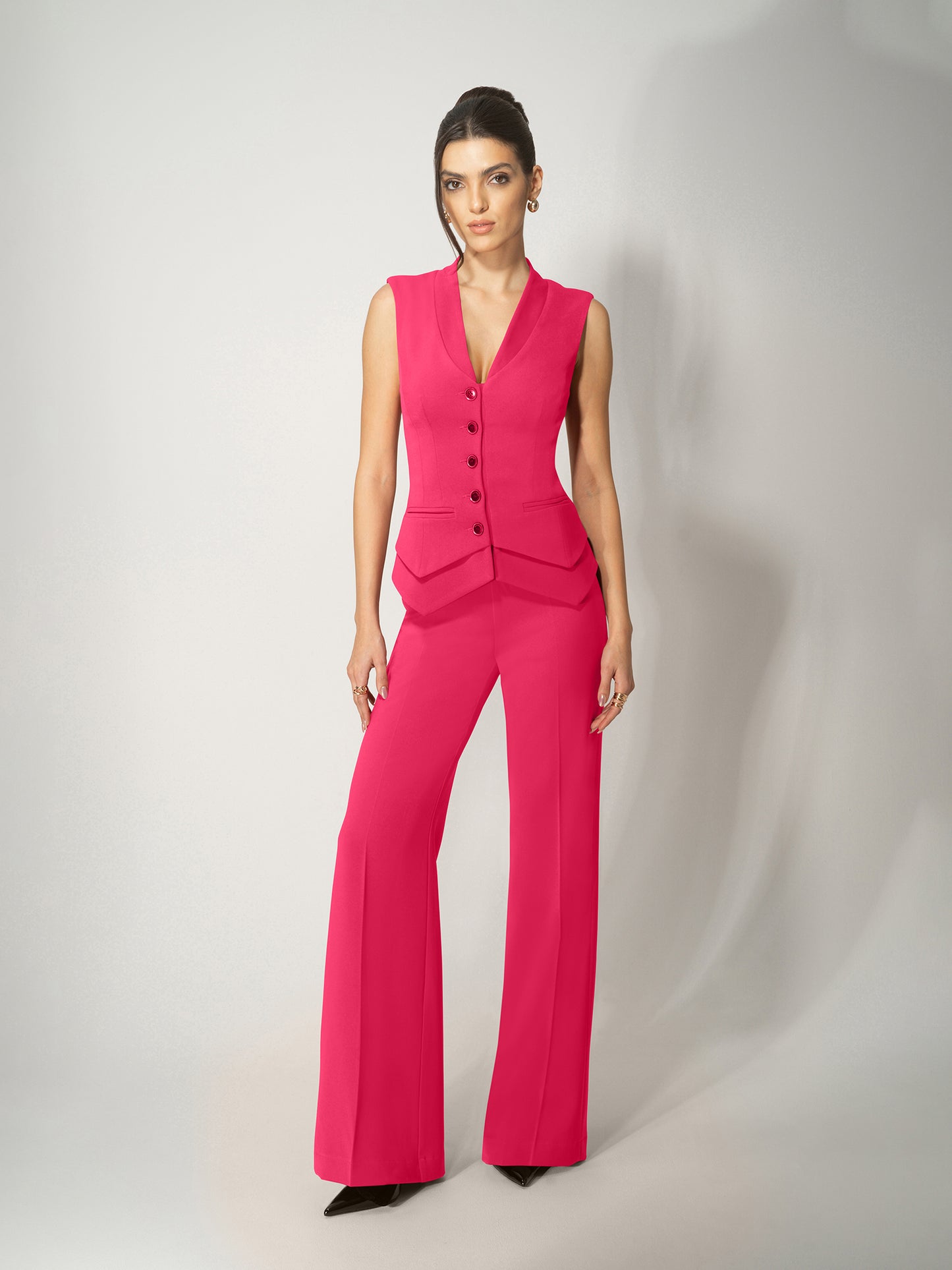 Fitted Waistcoat & Trousers Set - Hot Pink by Tia Dorraine Women's Luxury Fashion Designer Clothing Brand