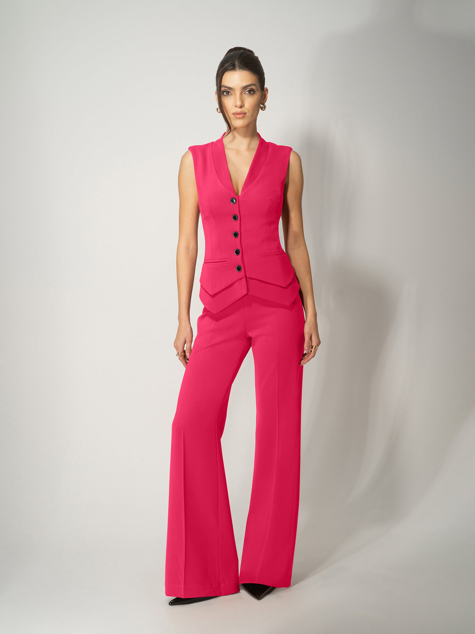 Fitted Waistcoat & Trousers Set - Hot Pink by Tia Dorraine Women's Luxury Fashion Designer Clothing Brand