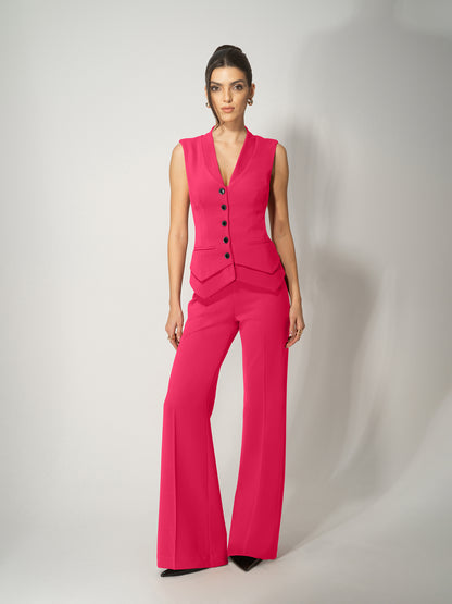 Fitted Waistcoat & Trousers Set - Hot Pink by Tia Dorraine Women's Luxury Fashion Designer Clothing Brand