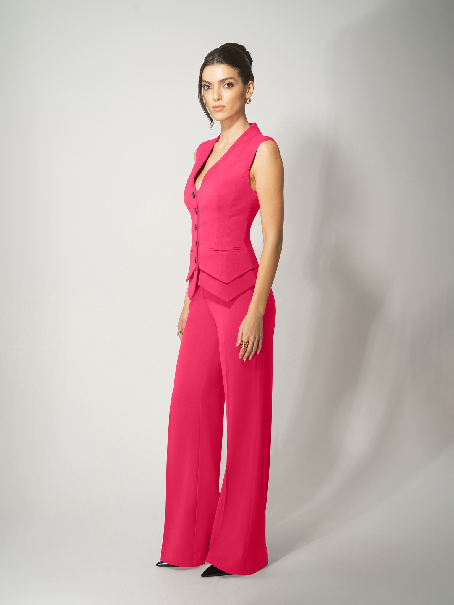 Fitted Waistcoat & Trousers Set - Hot Pink by Tia Dorraine Women's Luxury Fashion Designer Clothing Brand