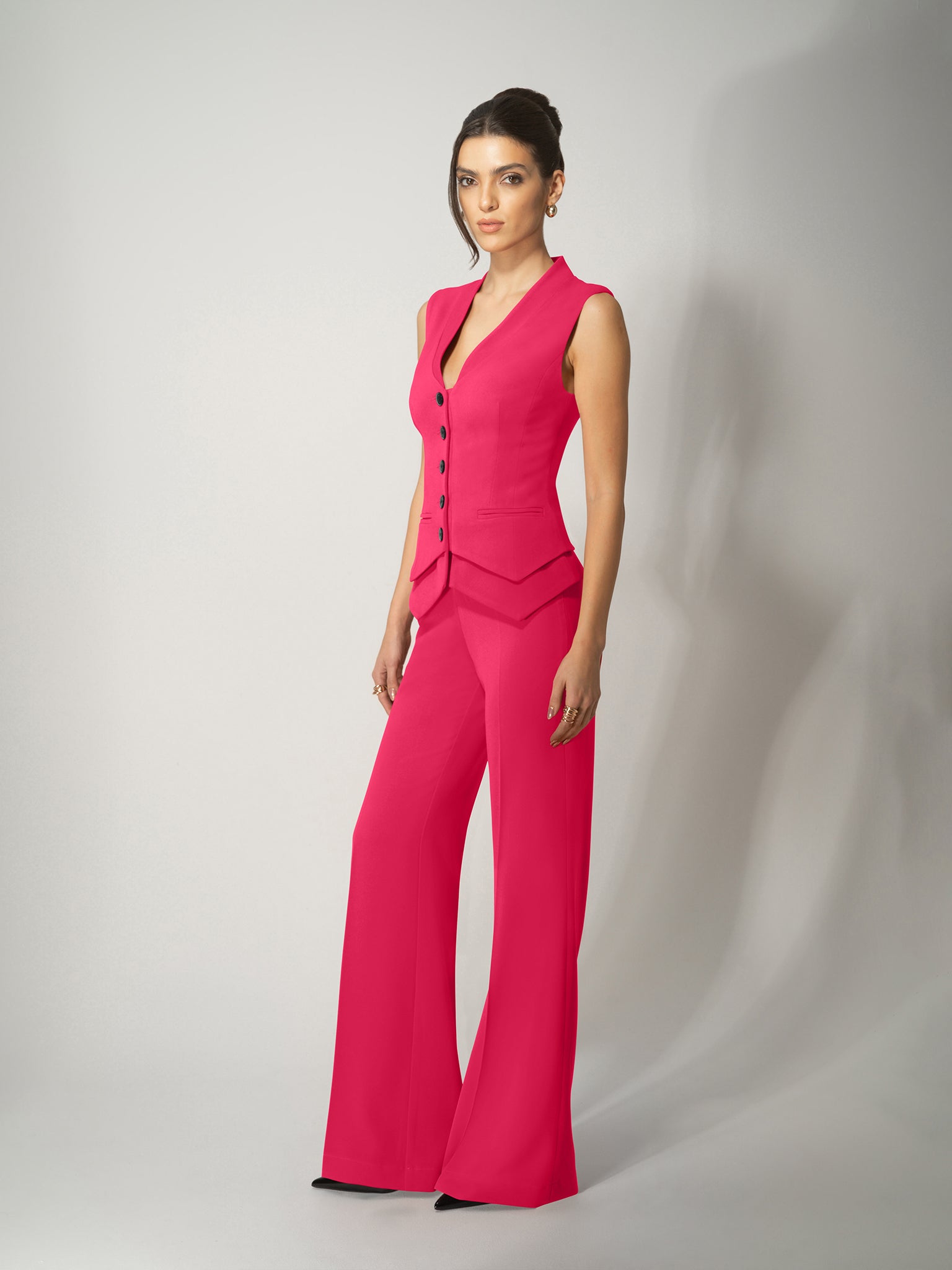 Fitted Waistcoat & Trousers Set - Hot Pink by Tia Dorraine Women's Luxury Fashion Designer Clothing Brand