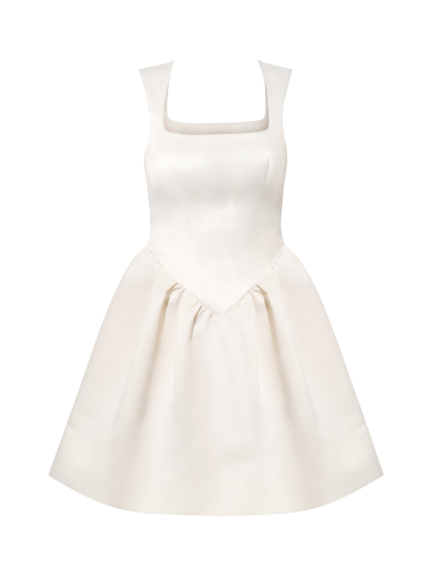 Flared Satin Mini Dress - Pearl White