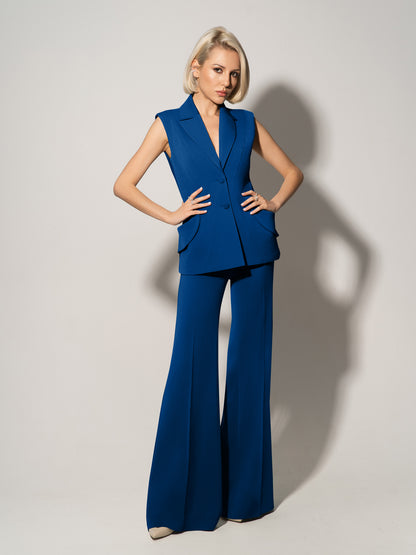Flared Trousers With Adjustable Waist - Azure Blue