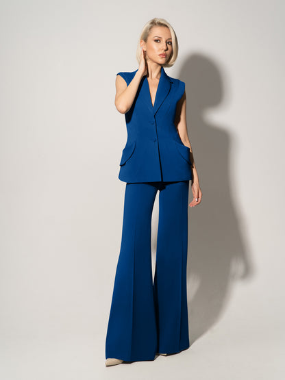 Flared Trousers With Adjustable Waist - Azure Blue