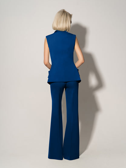 Flared Trousers With Adjustable Waist - Azure Blue