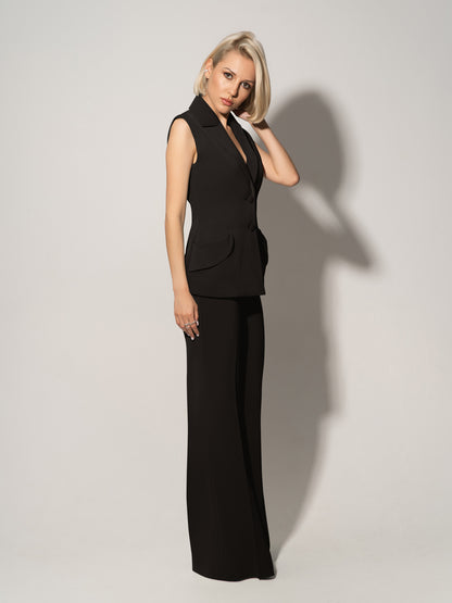 Flared Trousers With Adjustable Waist - Black