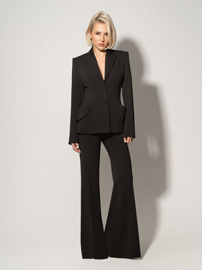 Flared Trousers With Adjustable Waist - Black