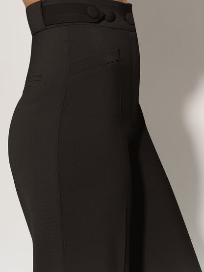 Flared Trousers With Adjustable Waist - Black