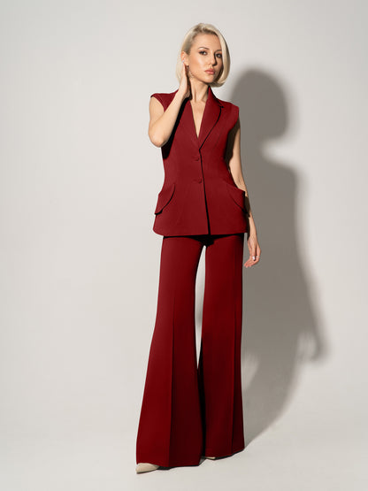 Flared Trousers With Adjustable Waist - Burgundy