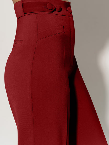 Flared Trousers With Adjustable Waist - Burgundy