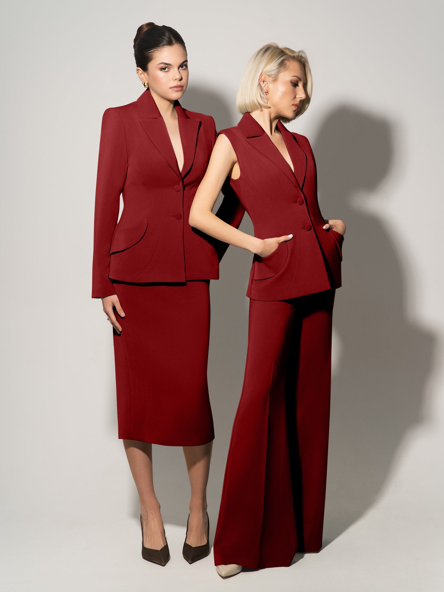 Flared Trousers With Adjustable Waist - Burgundy