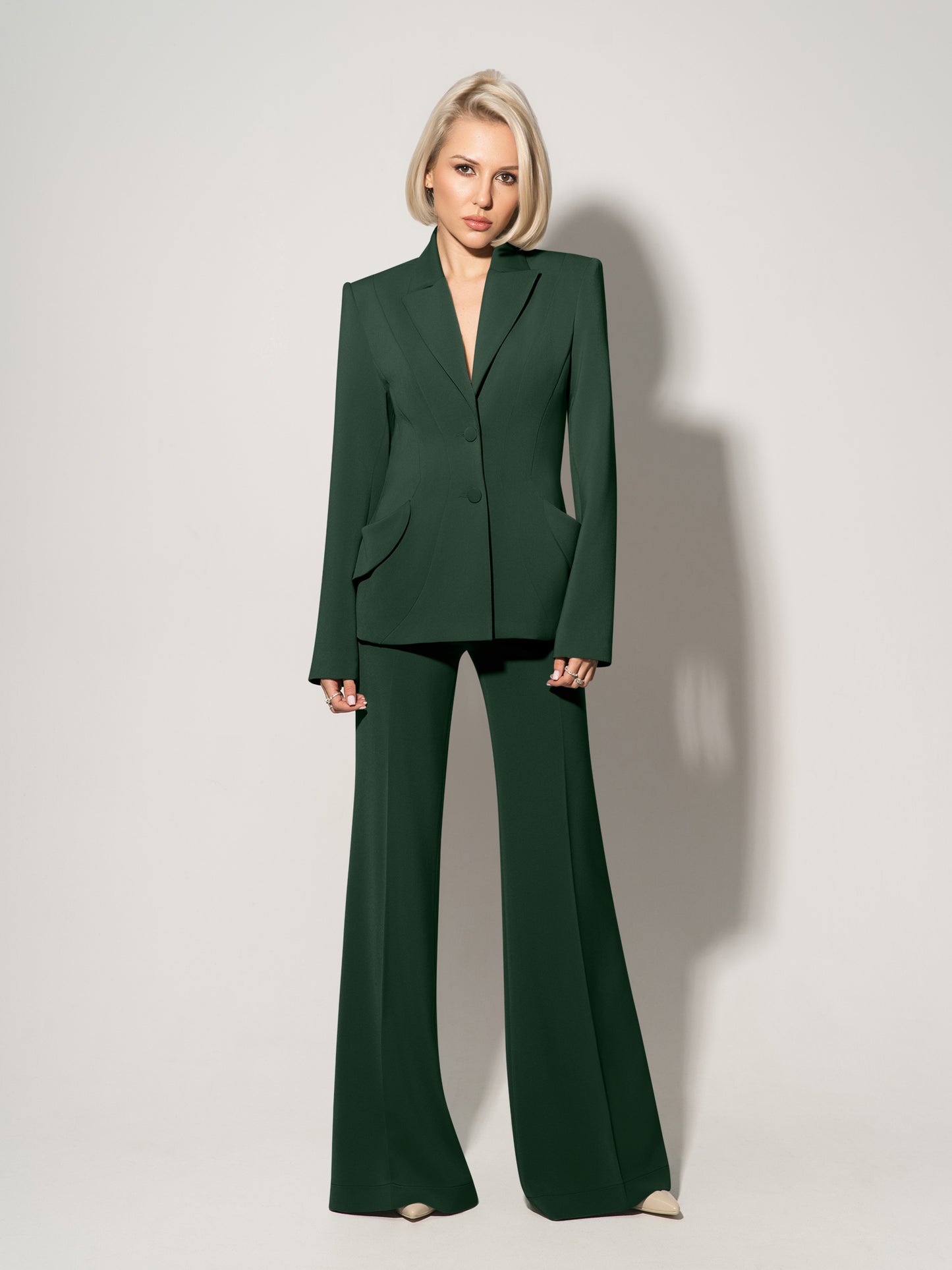 Flared Trousers With Adjustable Waist - Dark Green