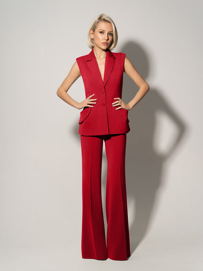 Flared Trousers With Adjustable Waist - Fierce Red