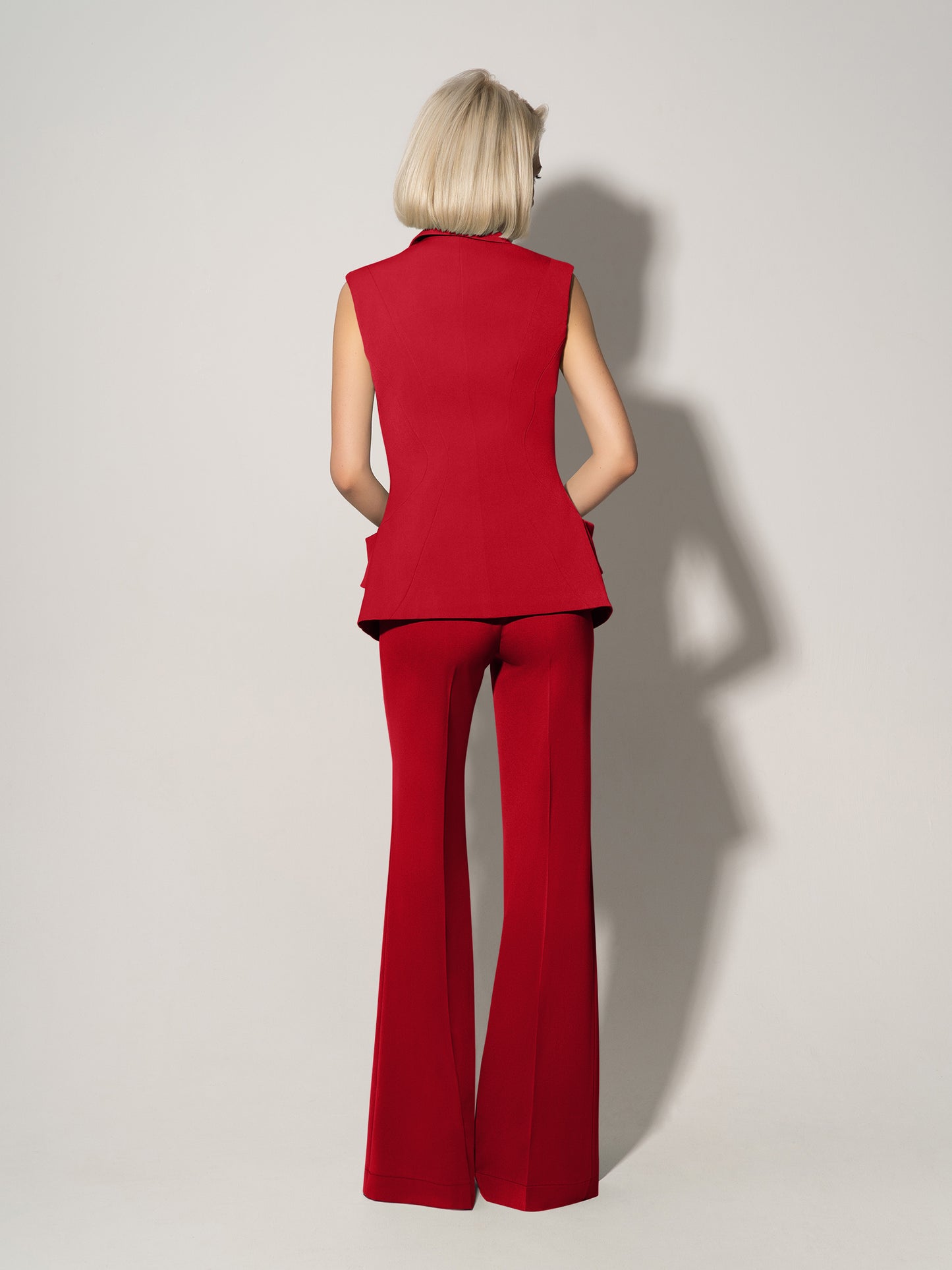 Flared Trousers With Adjustable Waist - Fierce Red