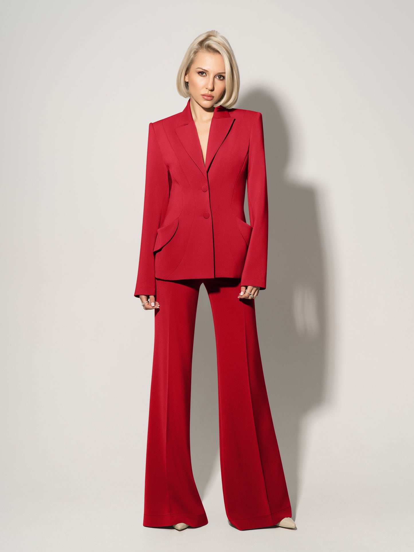Flared Trousers With Adjustable Waist - Fierce Red