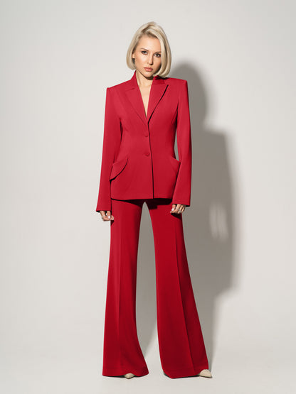 Flared Trousers With Adjustable Waist - Fierce Red