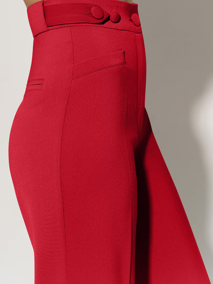 Flared Trousers With Adjustable Waist - Fierce Red