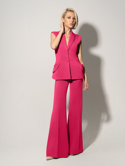 Flared Trousers With Adjustable Waist - Hot Pink