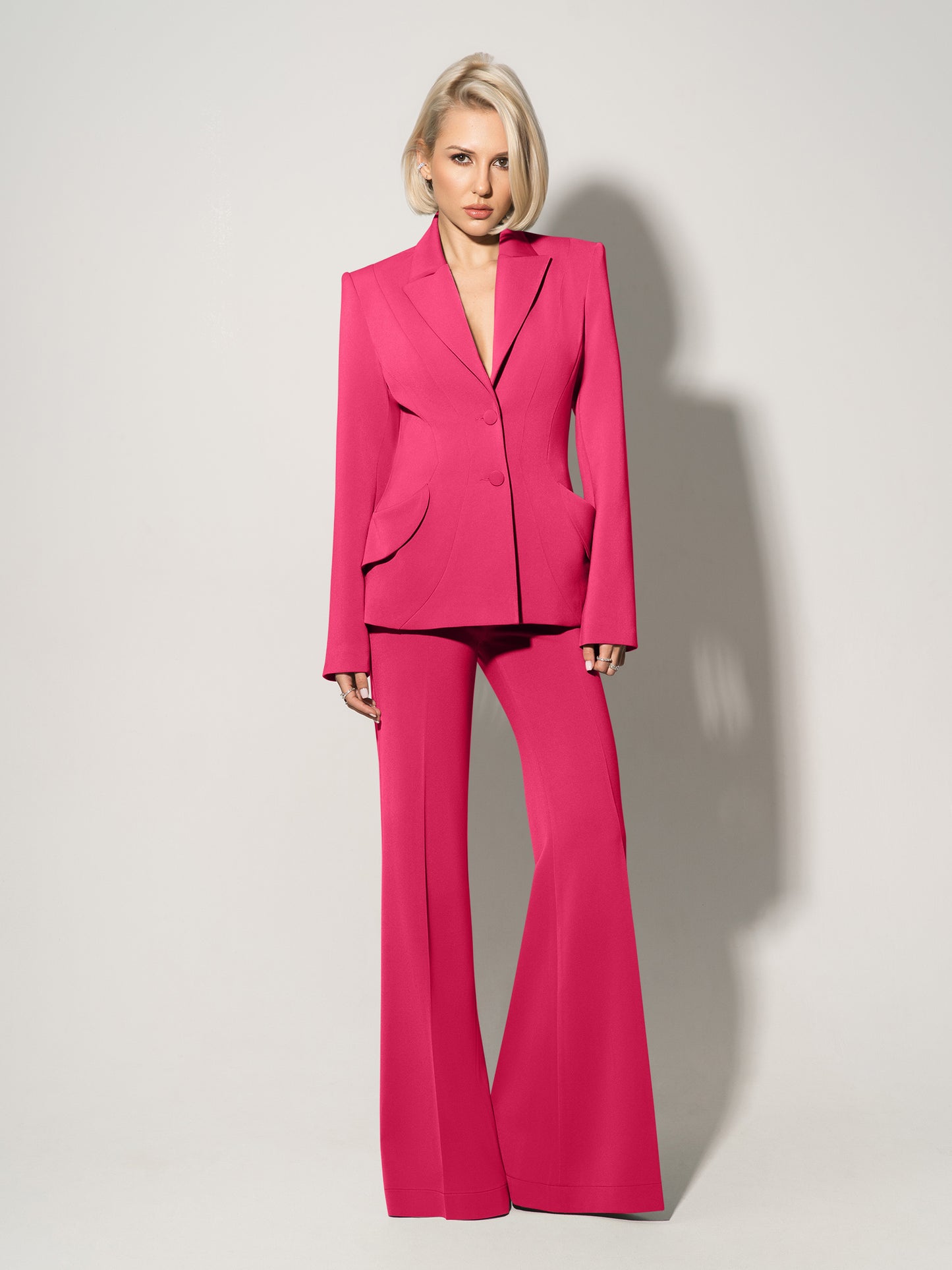 Flared Trousers With Adjustable Waist - Hot Pink