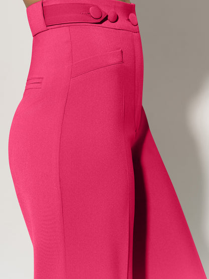 Flared Trousers With Adjustable Waist - Hot Pink