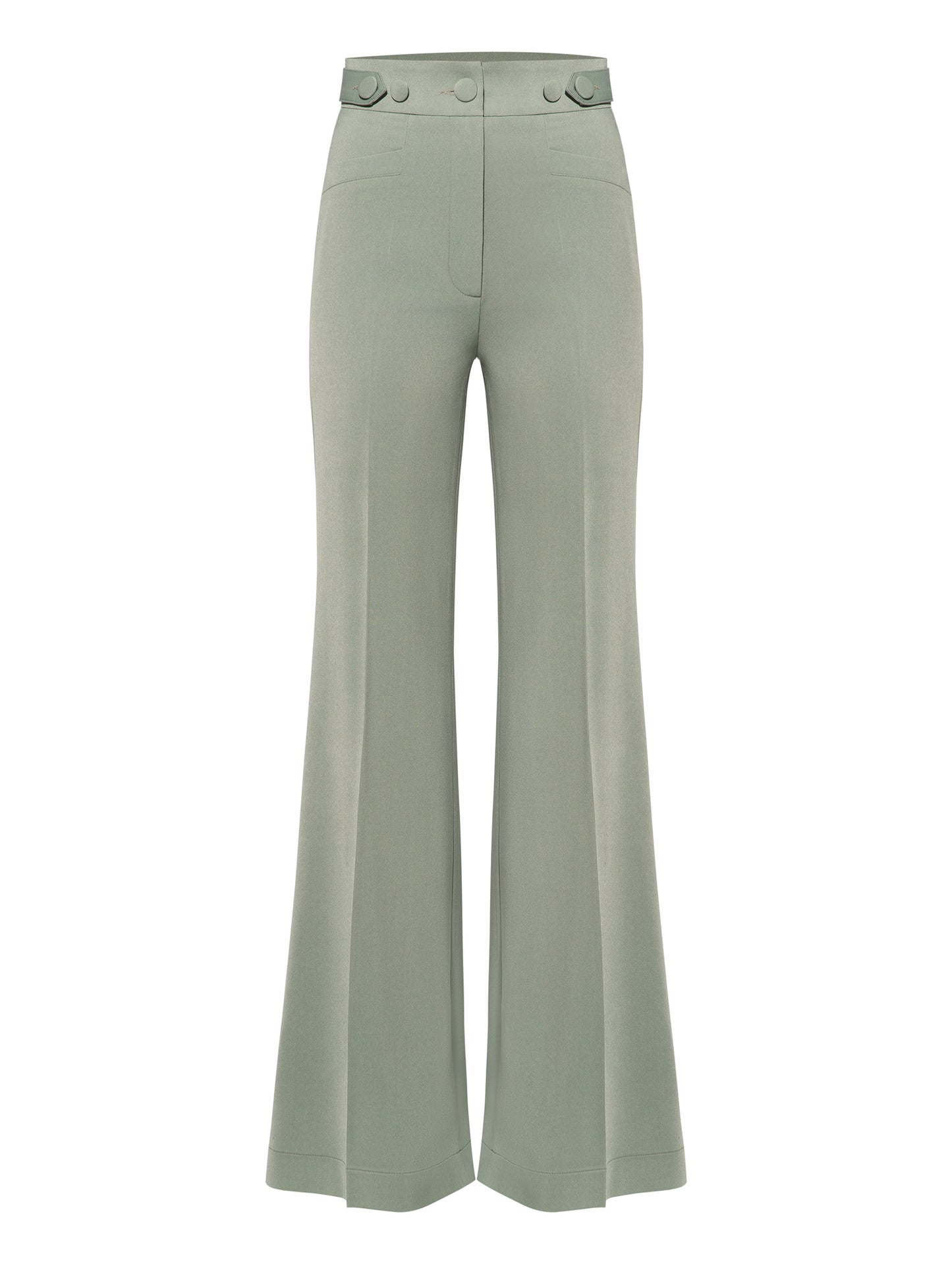 Flared Trousers With Adjustable Waist - Light Green