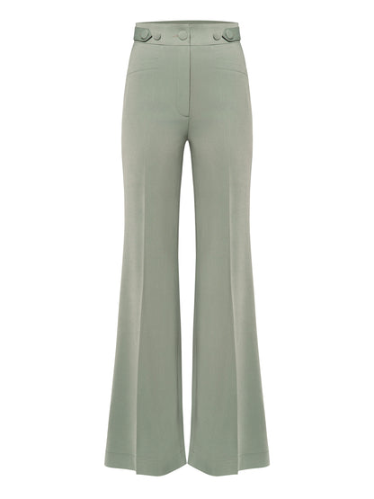 Flared Trousers With Adjustable Waist - Light Green