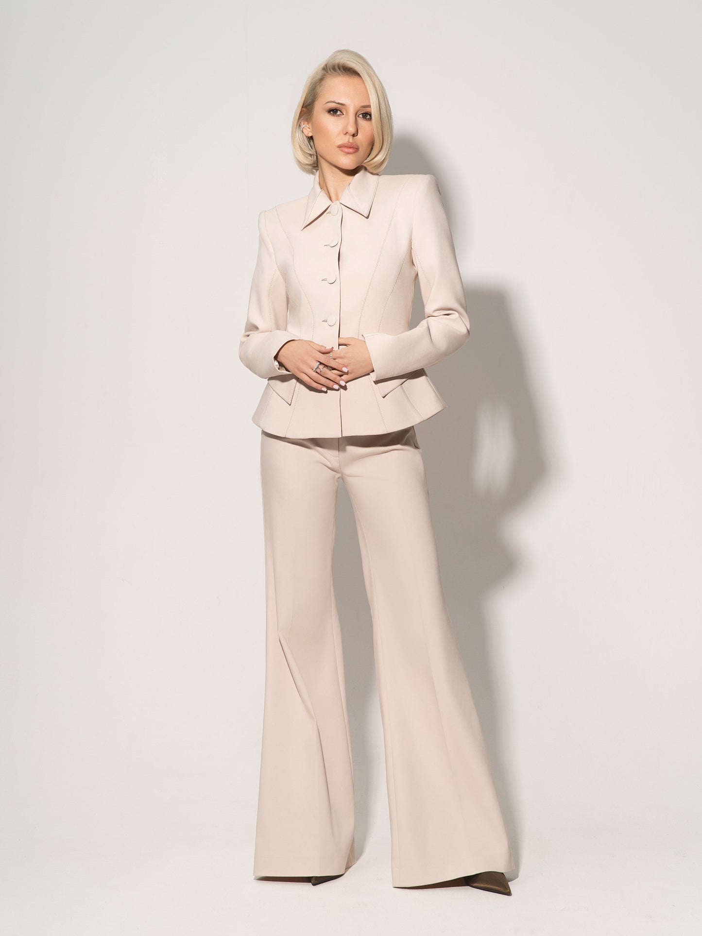 Flared Trousers With Adjustable Waist In Cotton - Beige