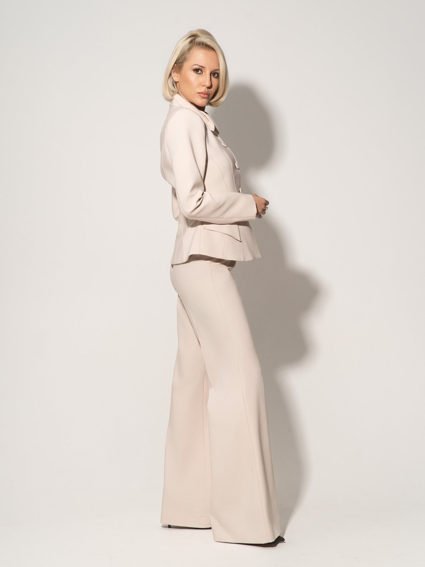 Flared Trousers With Adjustable Waist In Cotton - Beige