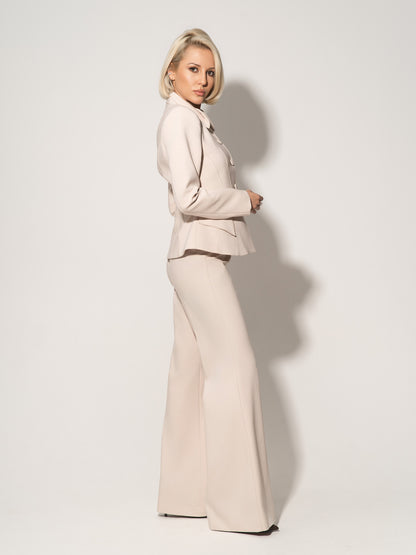 Flared Trousers With Adjustable Waist In Cotton - Beige