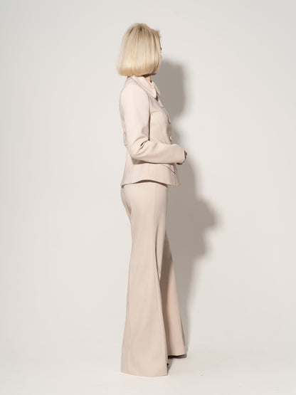 Flared Trousers With Adjustable Waist In Cotton - Beige