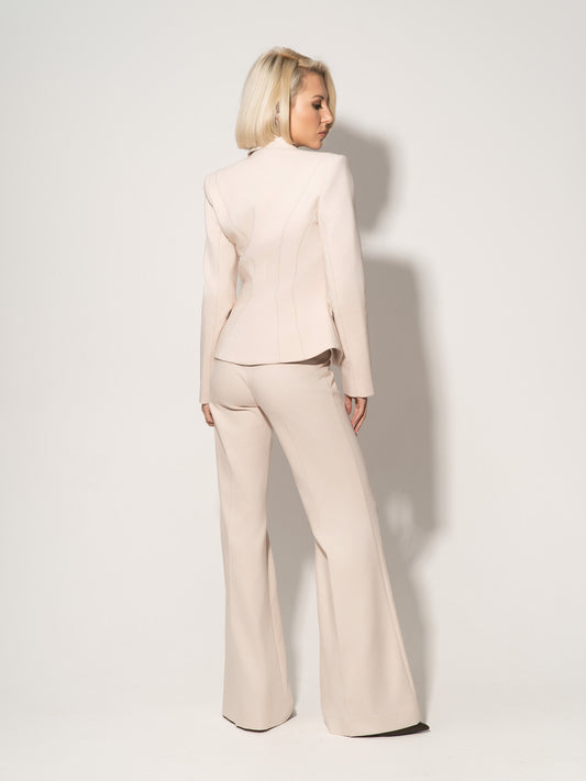 Flared Trousers With Adjustable Waist In Cotton - Beige