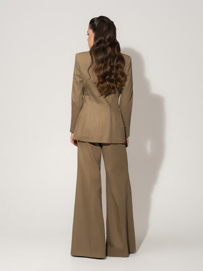 Flared Trousers With Adjustable Waist In Linen - Green
