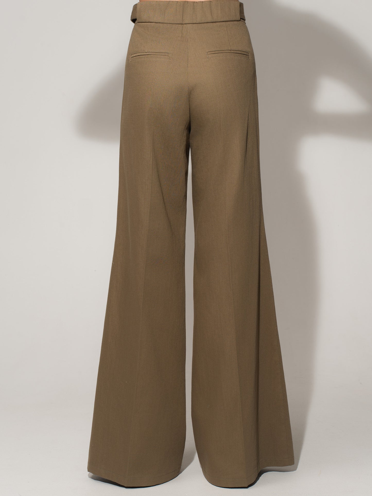 Flared Trousers With Adjustable Waist In Linen - Green