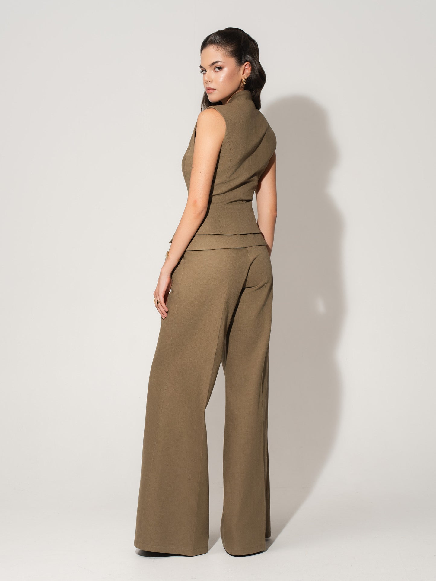 Flared Trousers With Adjustable Waist In Linen - Green
