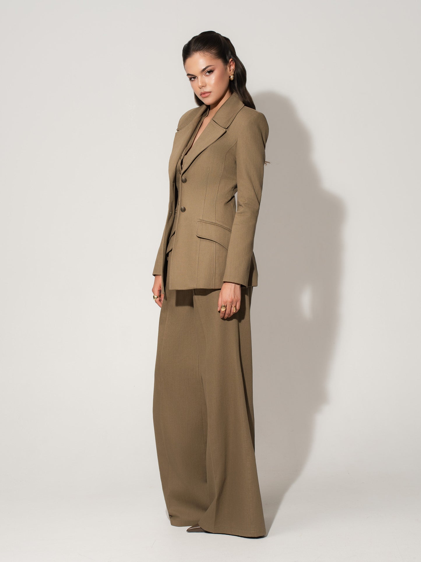 Flared Trousers With Adjustable Waist In Linen - Green