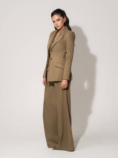 Flared Trousers With Adjustable Waist In Linen - Green