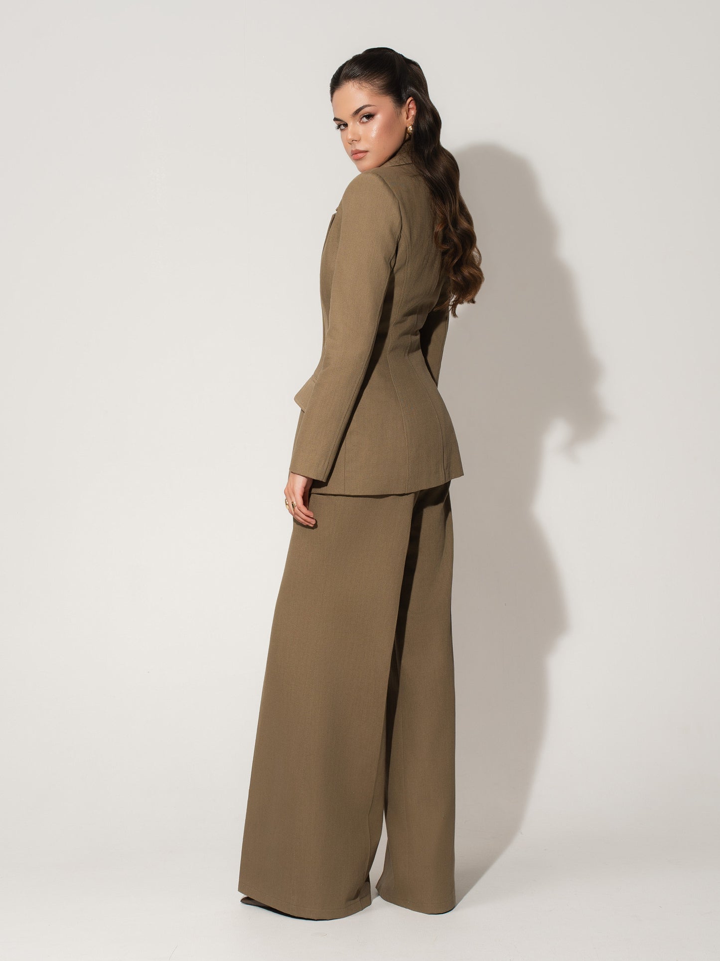 Flared Trousers With Adjustable Waist In Linen - Green