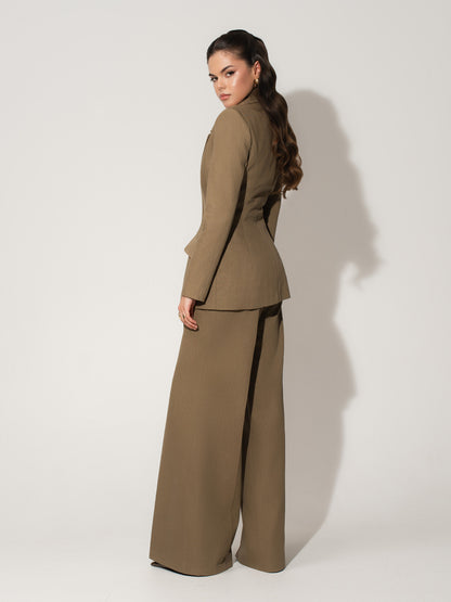Flared Trousers With Adjustable Waist In Linen - Green