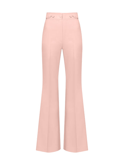 Flared Trousers With Adjustable Waist In Cotton - Light Pink