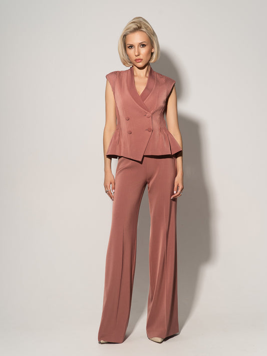 Flared Trousers With Adjustable Waist - Dusty Rose