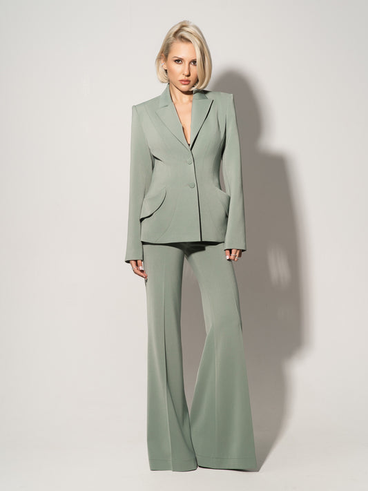 Flared Trousers With Adjustable Waist - Light Green