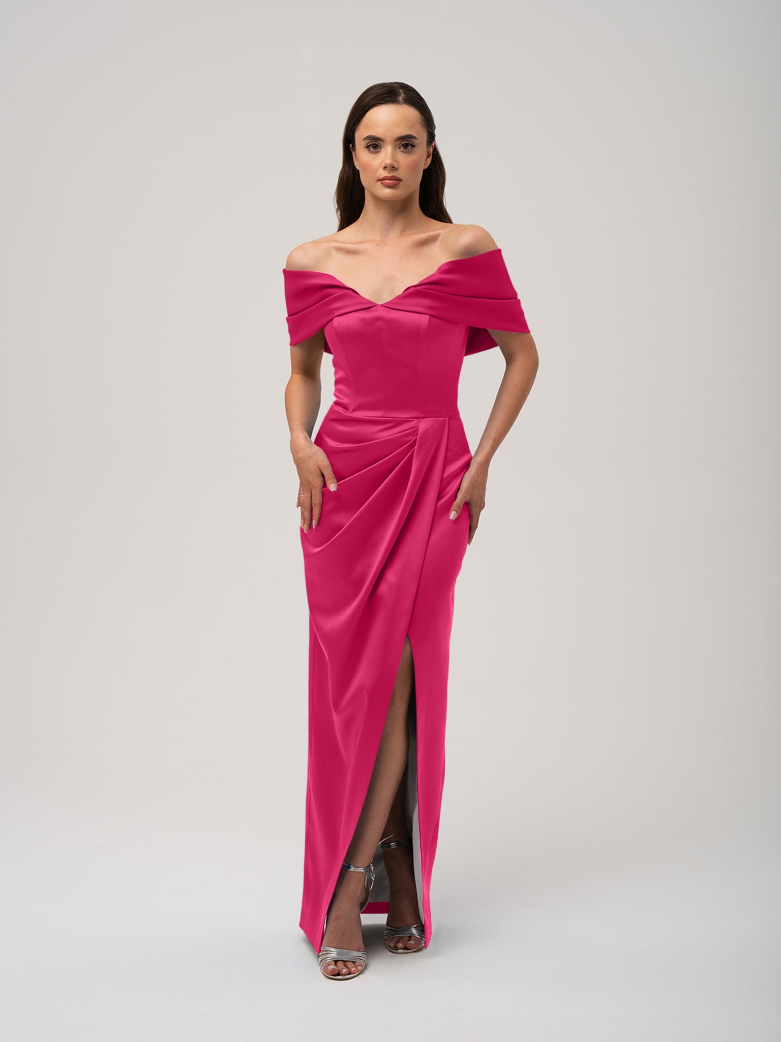 Tia Dorraine Draped Satin Maxi Dress - Pink Tia Dorraine Draped Satin Maxi Dress - Pink