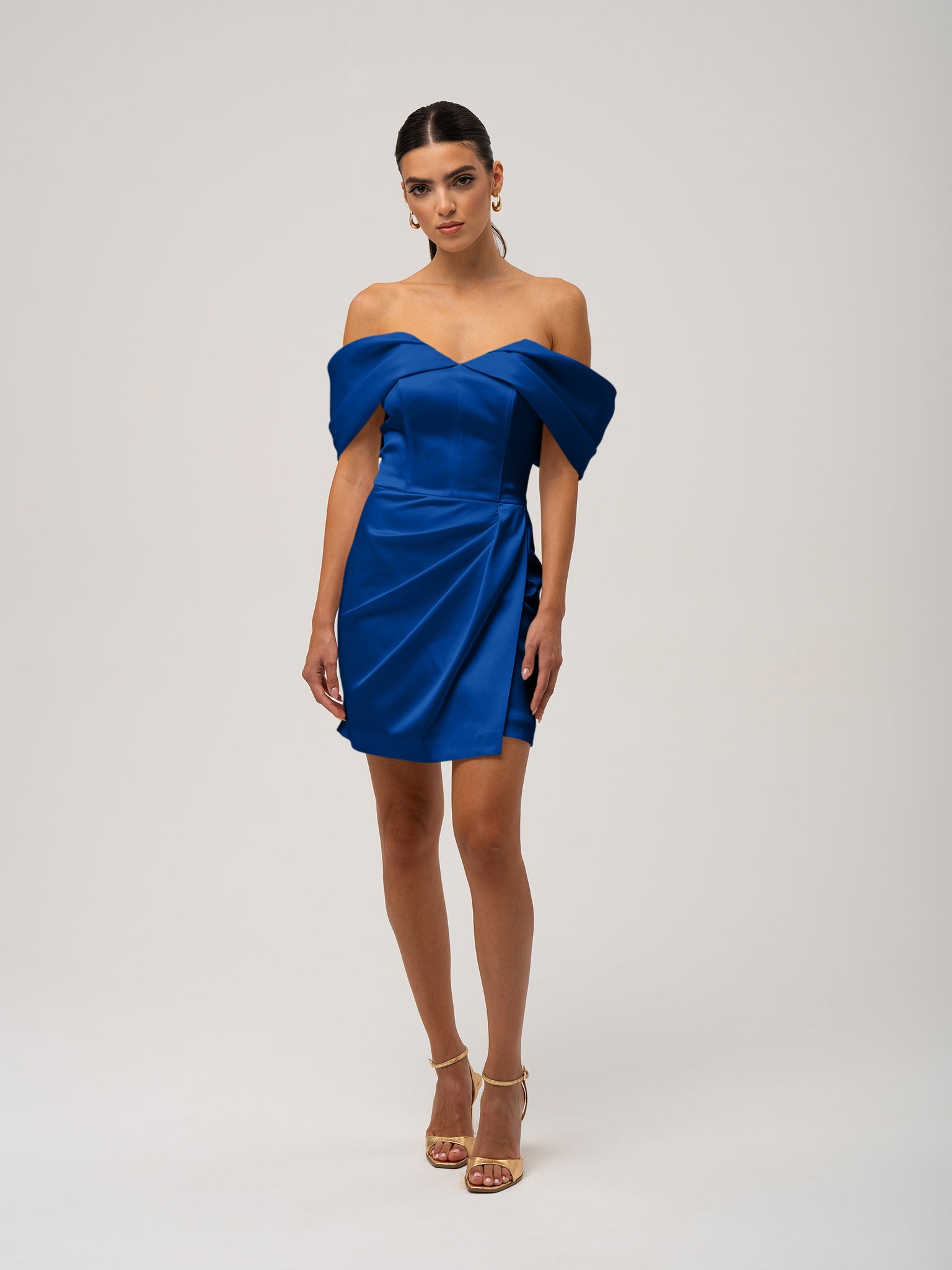 Heavenly Kissed Draped Satin Mini Dress - Azure Blue by Tia Dorraine Women's Luxury Fashion Designer Clothing Brand