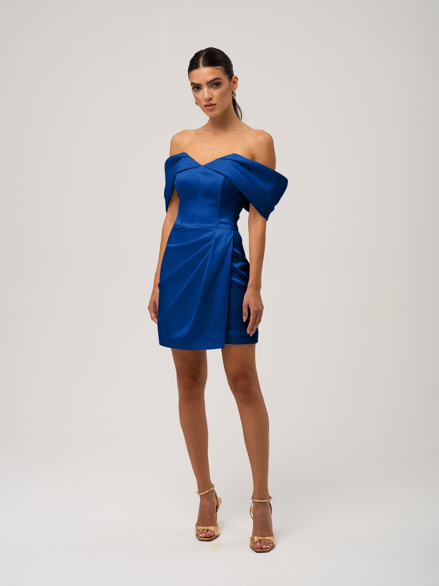 Heavenly Kissed Draped Satin Mini Dress - Azure Blue by Tia Dorraine Women's Luxury Fashion Designer Clothing Brand