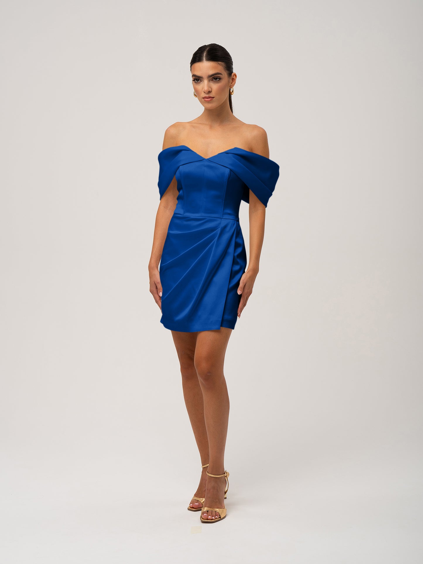 Heavenly Kissed Draped Satin Mini Dress - Azure Blue by Tia Dorraine Women's Luxury Fashion Designer Clothing Brand