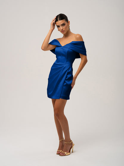 Heavenly Kissed Draped Satin Mini Dress - Azure Blue by Tia Dorraine Women's Luxury Fashion Designer Clothing Brand