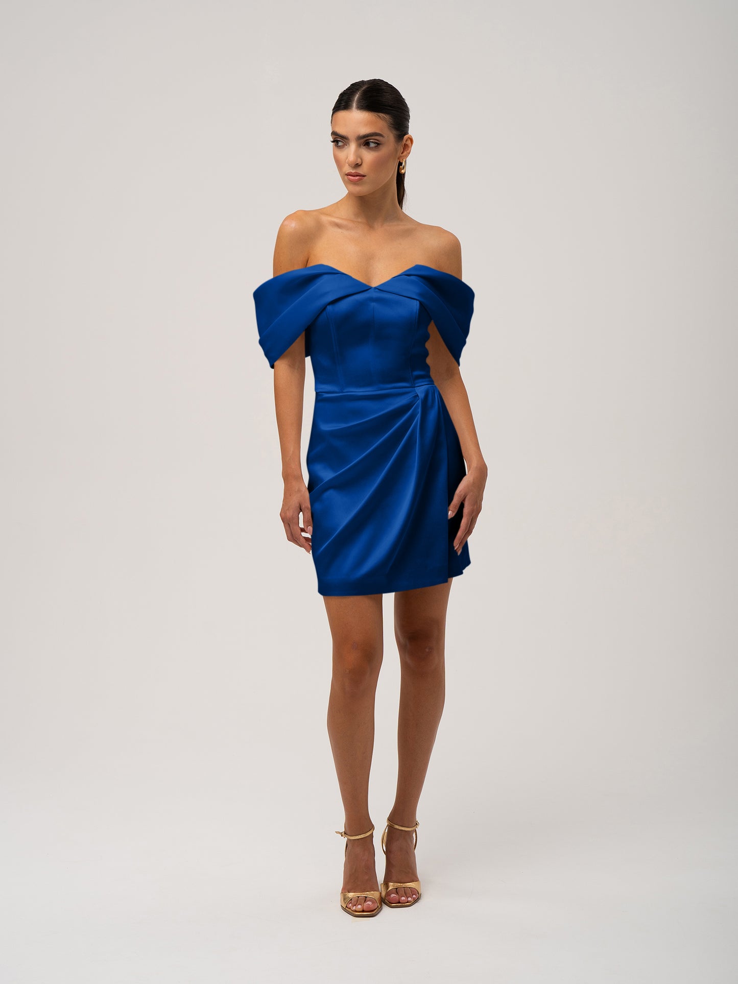 Heavenly Kissed Draped Satin Mini Dress - Azure Blue by Tia Dorraine Women's Luxury Fashion Designer Clothing Brand